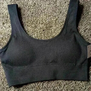 NWT AERIE M Black Ribbed Active Workout sports bra‎ (#257)